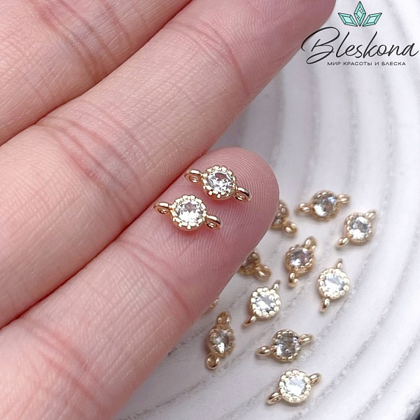 8*4 мм Цвет золото, Коннектор круг в обрамлении циркон