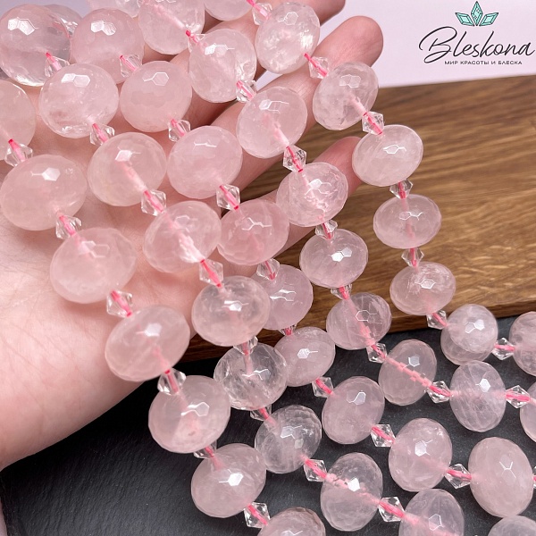 Розовый кварц рондель огранка 13*18 мм