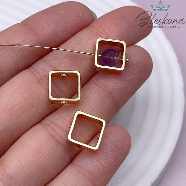 Бусина - коннектор Квадрат Цвет золото 10 мм 