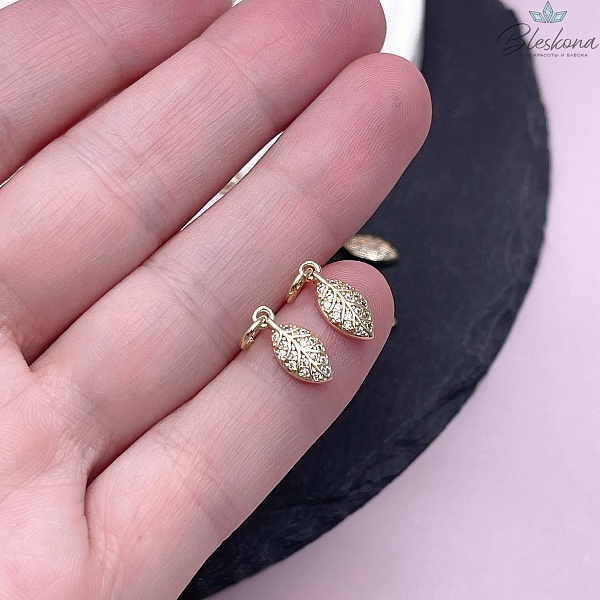 12*5,5 мм, Цвет золото, Подвеска Лист мини цирконы