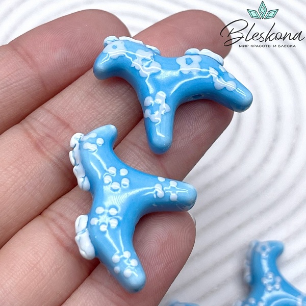 22*27 мм Керамика бусина Дымковская лошадка голубая