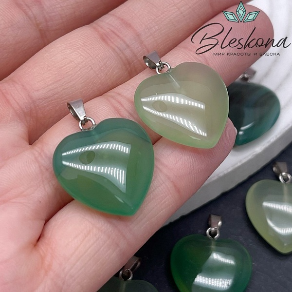 22*20 мм Цвет серебро, Подвеска Сердце Агат зеленый