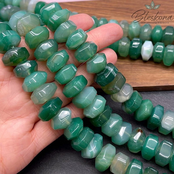 Агат зеленый (тонированный) диски в огранке 9*16 мм