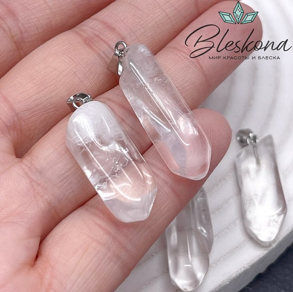 30*10 мм, цвет серебро, Подвеска кристалл Горный Хрусталь