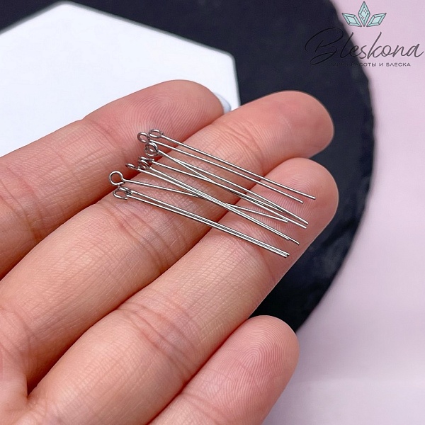 3 см*0,5 мм Цвет серебро, Пины петелька мягкие уп. 10 шт.
