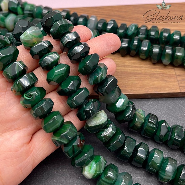 Агат темно- зеленый (тонированный) диски в огранке 9*16 мм