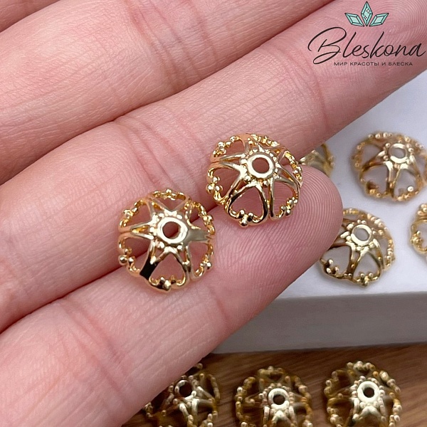 11 мм Цвет золото, Шапочка сердечки