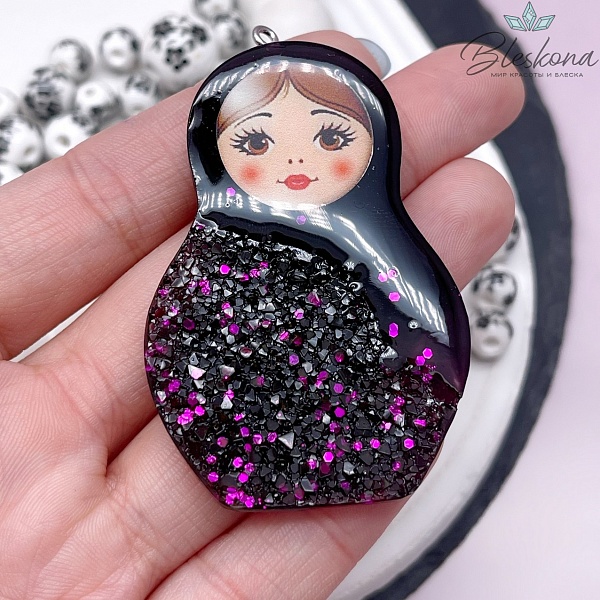 62*40 мм, Цвет серебро, Подвеска Матрешка бордо