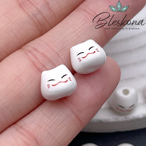 8*10 мм Керамика бусина Котик белый (штучно)