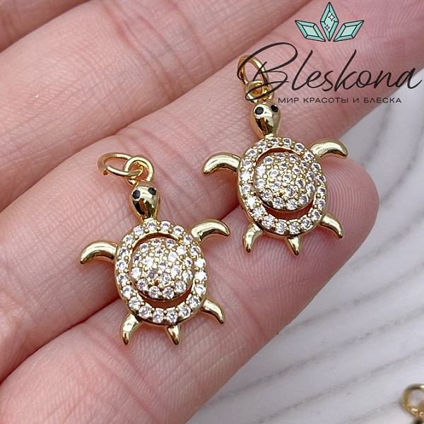 20,5*16 мм Цвет золото, Подвеска черепаха с цирконами