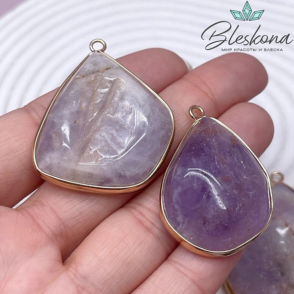 (40-55)*(26-38) Цвет золото, Подвеска Лавандовый  Аметист