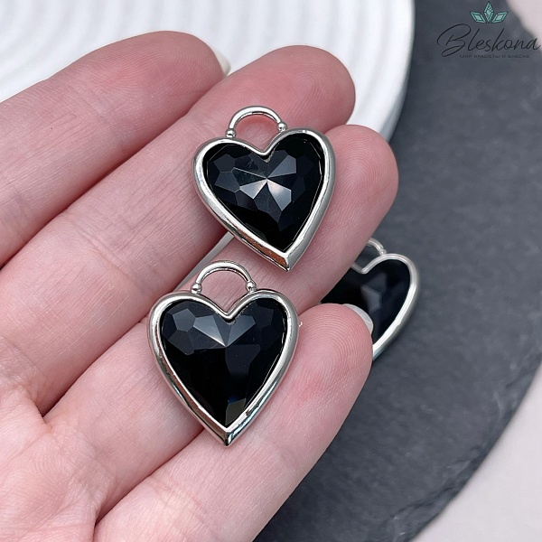 23,5*19 мм,Подвеска Сердце черный агат ,цвет серебро