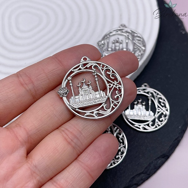 30 мм Цвет серебро, Подвеска круг Мечеть