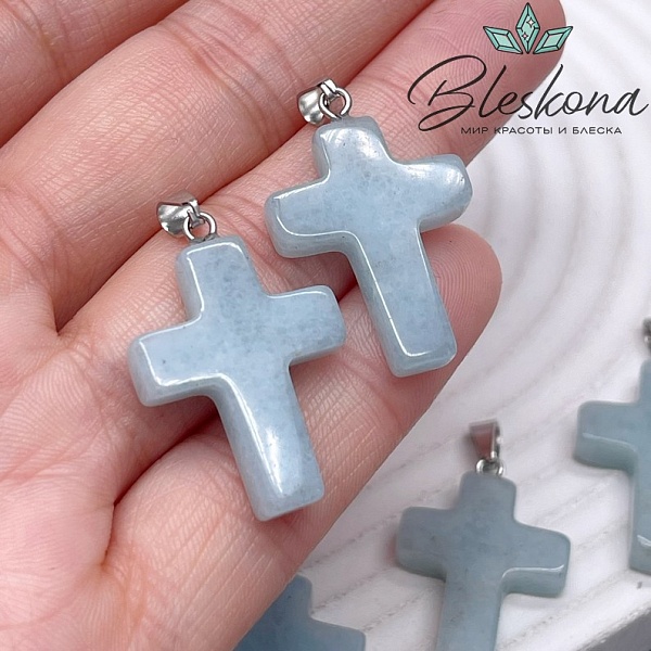 Подвеска крест Кварц голубой (тонированный), цвет серебро 28*18 мм