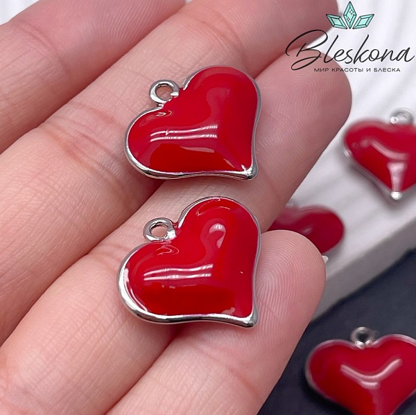 19*20 мм Цвет серебро, Подвеска Сердце красная эмаль