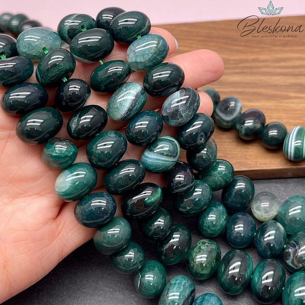 Агат темно- зеленый (тонированный) галтовка 12*16 мм