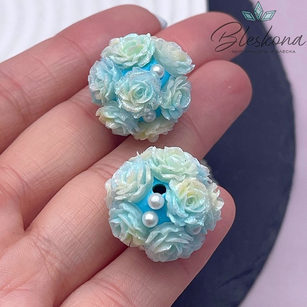 24 мм Бусина шар цветочный голубой