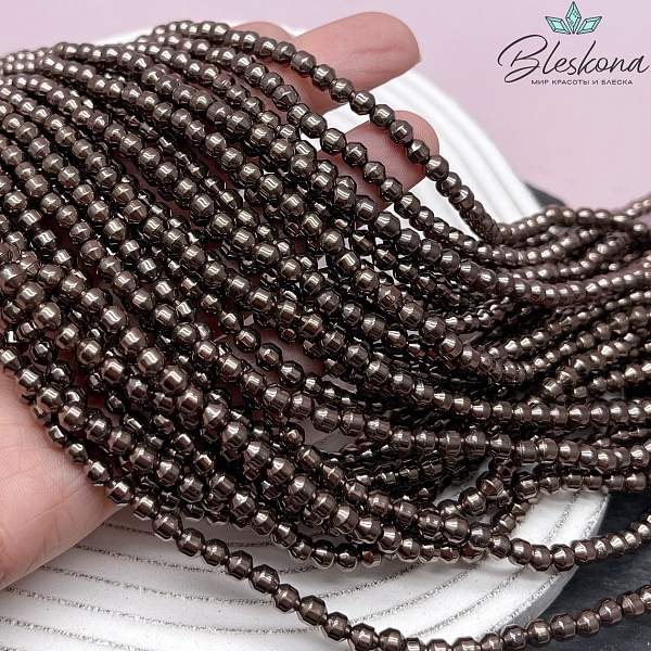 4*4 мм Гематин, цвет коричневый №1 (шоколадный), бочонок имитация