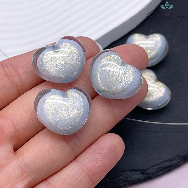 18*22 мм Бусина зефирное сердце  голубое с золотом