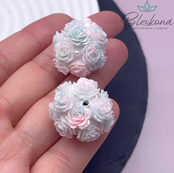 24 мм Бусина шар цветочный розово-зеленый  