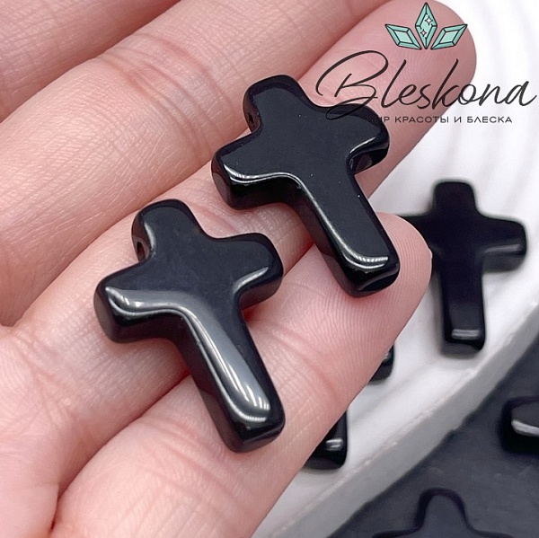 Подвеска крест Агат черный, 25*18 мм