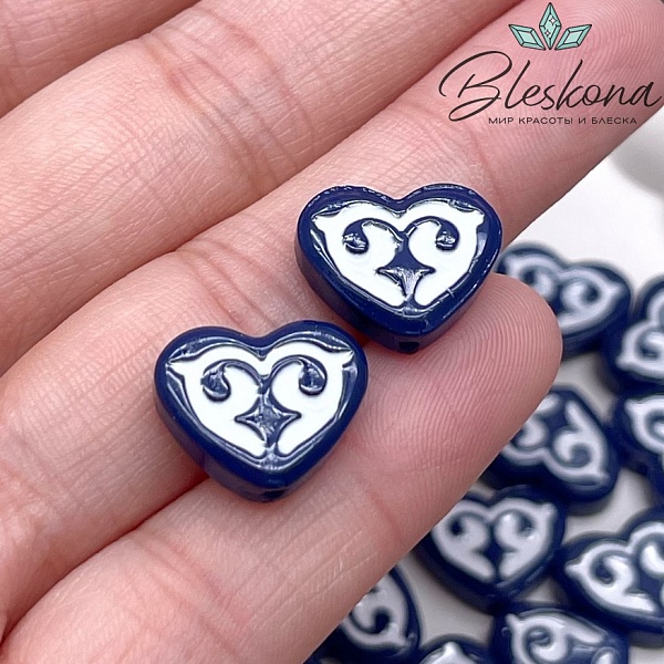 12*15 мм Бусина Этно сердце синее