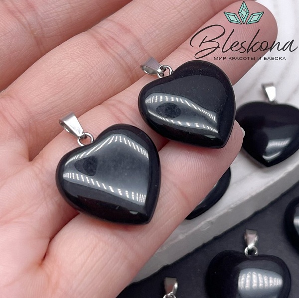 21*20 мм Цвет серебро, Подвеска Сердце Раухтопаз (Морион)