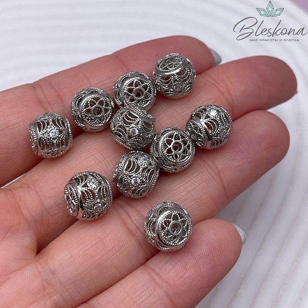 9*10 мм Цвет серебро, Бусина - разделитель бочонок