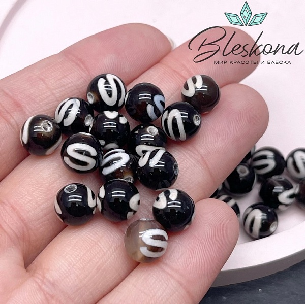 Бусина Дзи Денежный крючок черный шар №1 8 мм уп.15 шт.