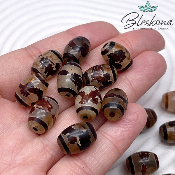 Бусина Дзи Дракон серо-коричневый бочонок 10*14 мм