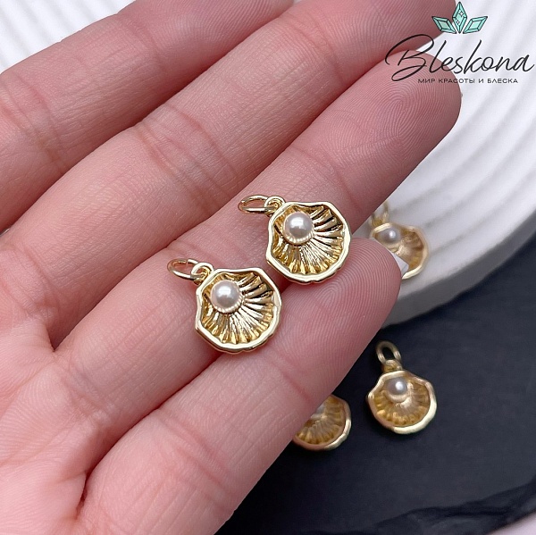 13*11 мм Цвет золото, Подвеска Ракушка с жемчужиной 