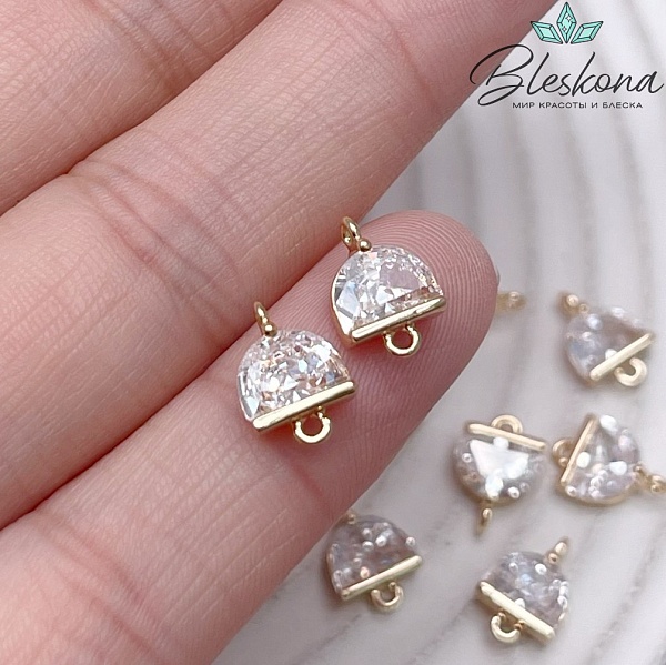 10,5*7 мм Цвет золото, Коннектор полукруг циркон 