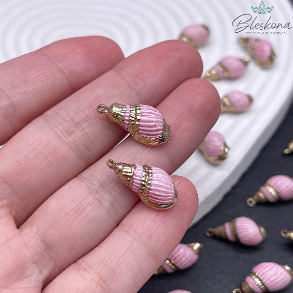 (17,5-22)*(8-11) мм Цвет золото, Подвеска Ракушка розовая