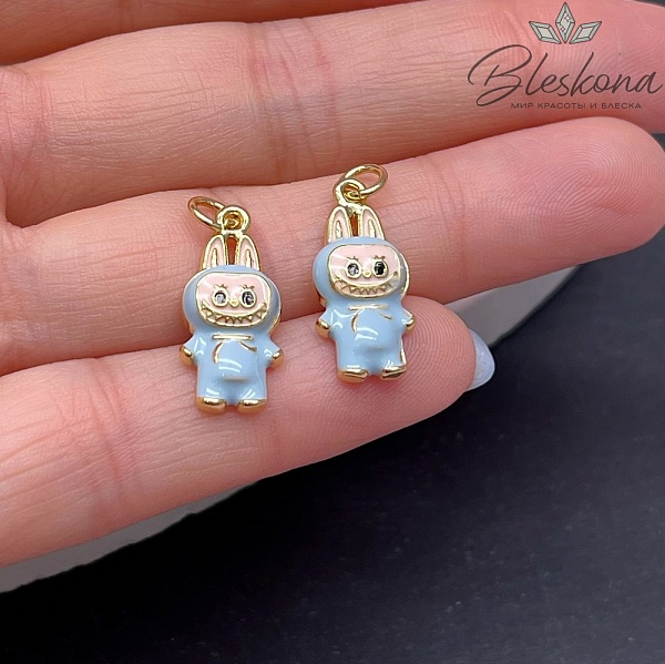 20*9 мм Цвет золото, Подвеска игрушка-монстрик Лабубу голубая эмаль