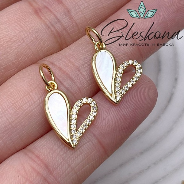 16*12 мм Цвет золото, Подвеска сердце с перламутром и цирконами