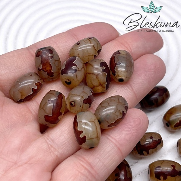 Бусина Дзи Гуань Инь серо-коричневый бочонок 10*14 мм