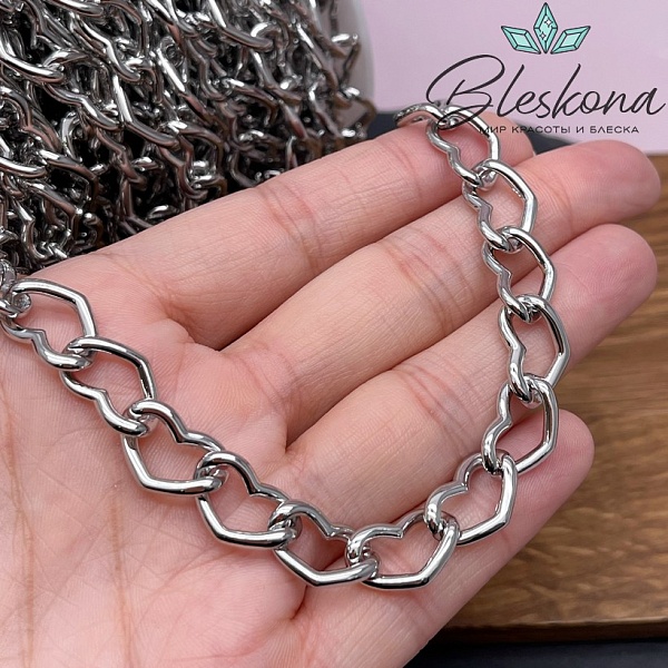 Цепь №128-3 цвет серебро, сердце 16*10 мм 