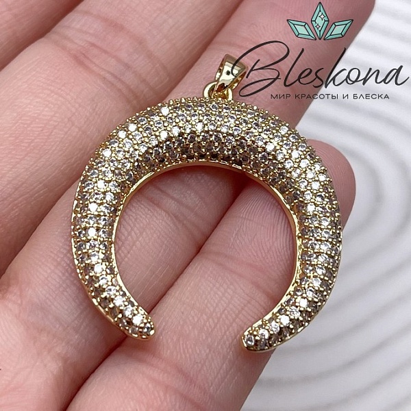 31*30 мм Цвет золото, Подвеска Лунница с цирконами