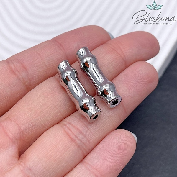 24*7,5 мм Цвет серебро, Бусина трубочка бамбук