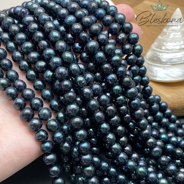 Жемчуг шар черный хамелеон №1 7-7,5 мм