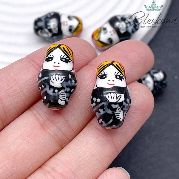 23*14 мм Керамика бусина матрёшка черно-красная
