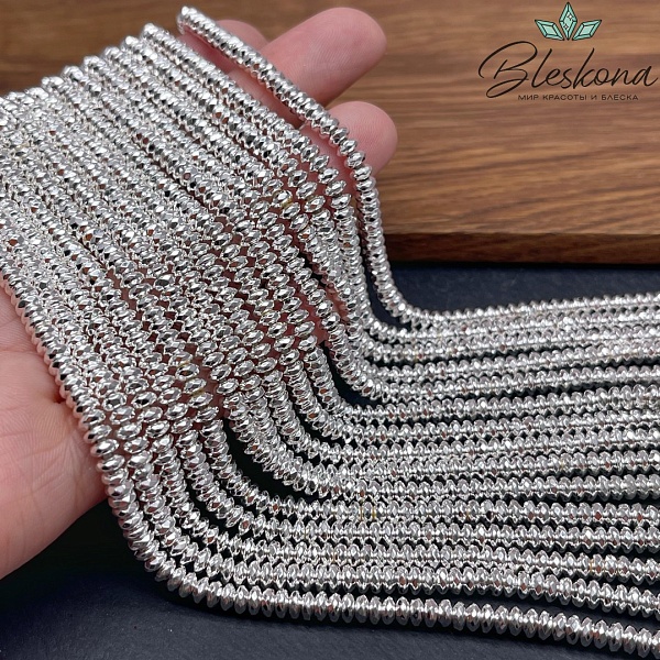 4*2мм Гематин имитация, светлое серебро, рондель огранка 
