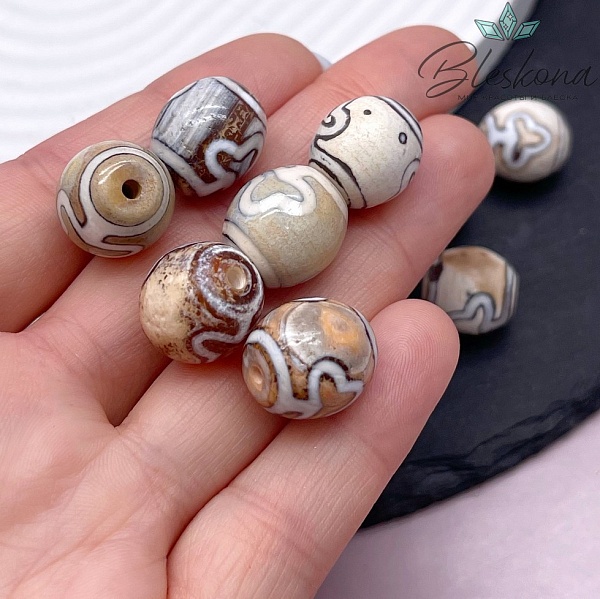 Бусина Дзи Бодха серо-коричневый бочонок 14*14 мм