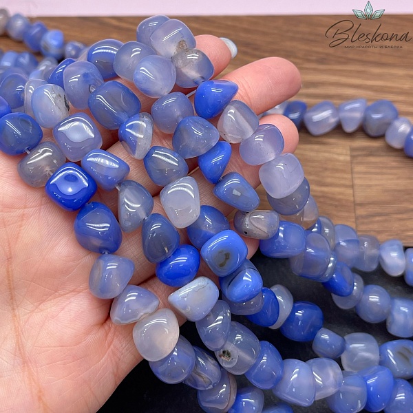 Агат синий №1 (тонированный) галтовка фриформ (7-11)*(10-11) мм 