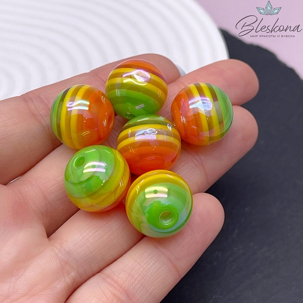 15 мм Бусина шар  полосатый микс №3