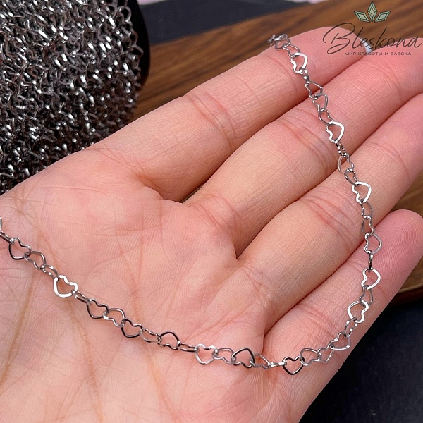 Цепь №С110 Цвет серебро 4,8*3,8 мм сердечко Сталь