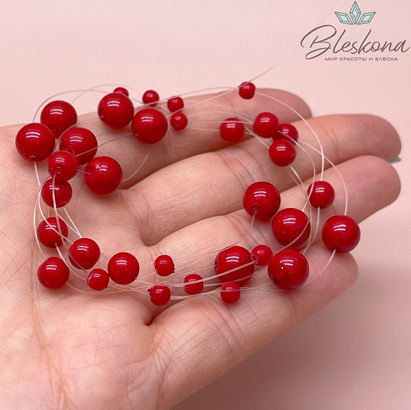 Основа для колье 1 м на леске имитация жемчуга бусины цвет красный
