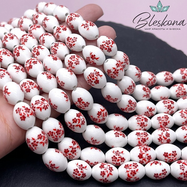 14*10 мм Керамика Бусина рис роспись гжель №10