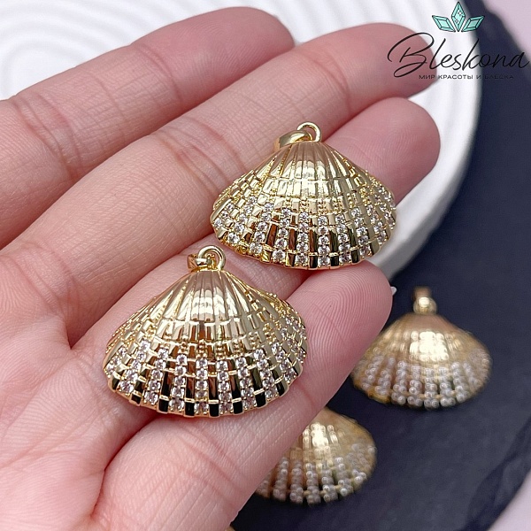 21,6*25,7 мм Цвет золото, Подвеска ракушка с цирконами 