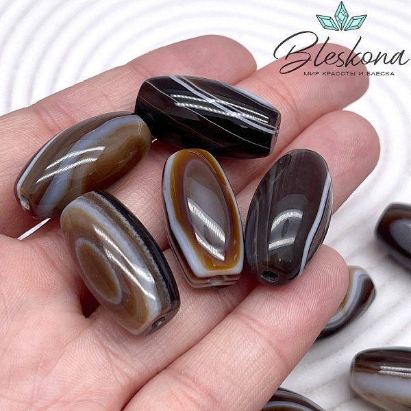 Дзи природная коричневая из агата 24*13 мм 